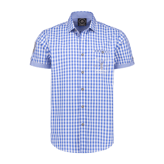 Wit Blauwe Blouse Heren Korte Mouw Traditioneel Geruit van Haus Huberts koop je bij Partywinkel