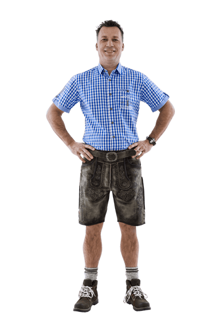 Wit Blauwe Blouse Heren Korte Mouw Traditioneel Geruit van Haus Huberts koop je bij Partywinkel