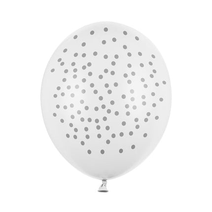 Witte Ballonnen Grijze Stippen 30cm 6st van Partydeco koop je bij Partywinkel