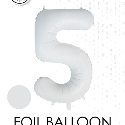 Witte Cijfer Ballon 5 Jaar Glans 86cm van WeFiesta koop je bij Partywinkel