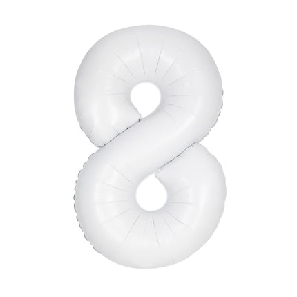 Witte Cijfer Ballon 8 Jaar Matte 86cm van Unique koop je bij Partywinkel