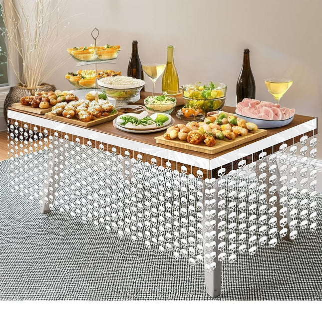 Witte Halloween Tafelrok Doodshoofden 4m van Fiestas Guirca koop je bij Partywinkel