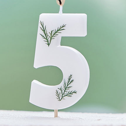 Witte Kaars 5 Jaar Gebladerd 5cm van Ginger Ray koop je bij Partywinkel