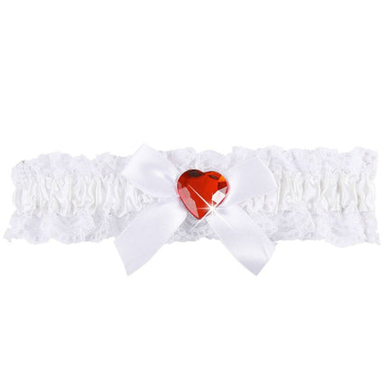 Witte Kousenband Met Rood Diamanten Hartje van Widmann koop je bij Partywinkel