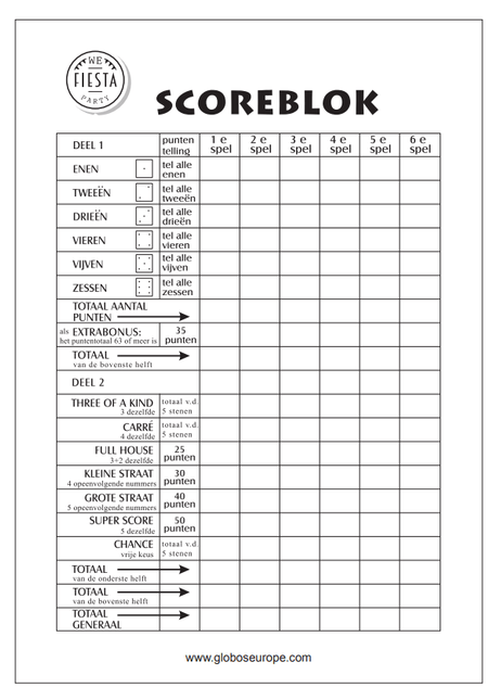 Yahtzee Scoreblok 21cm 50 pagina's van WeFiesta koop je bij Partywinkel