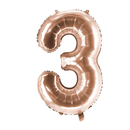 3 års talballon i rosaguld, tom, 1 m