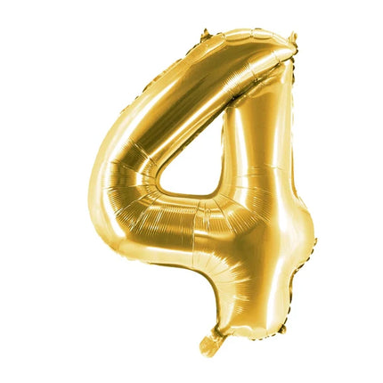 4 år, talballon, guld, tom, 1 m
