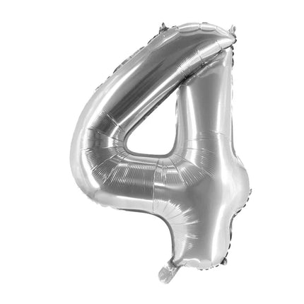 4 år, talballon, sølv, tom, 1 m