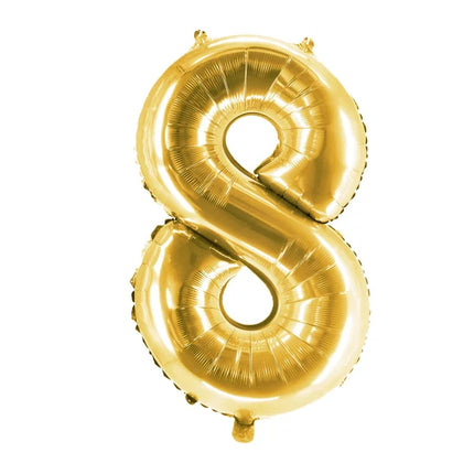 8 år, talballon, guld, tom, 1 m