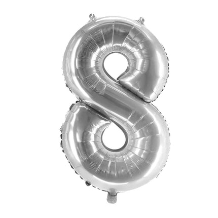 8 år, talballon, sølv, tom, 1 m