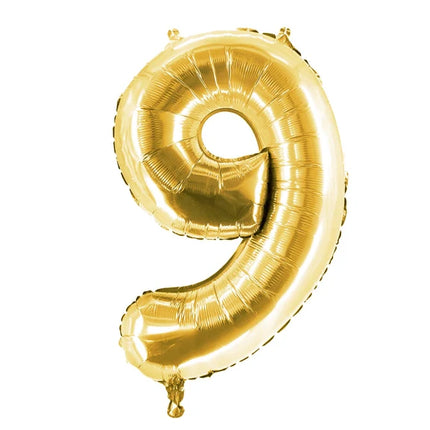 9 år, talballon, guld, 1 m, tom