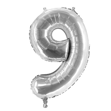 9 år talballon, sølv, 1 m, tom