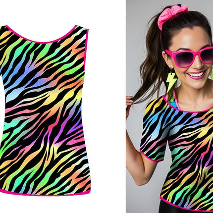 Zebra Shirt Gekleurd Dames van Fiestas Guirca koop je bij Partywinkel