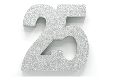 Zilver Tafeldecoratie Cijfer 25 Glitter 20,5cm van WeFiesta koop je bij Partywinkel