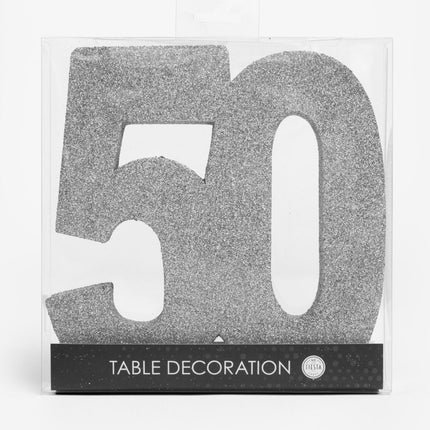 Zilver Tafeldecoratie Cijfer 50 Glitter 20,5cm van WeFiesta koop je bij Partywinkel