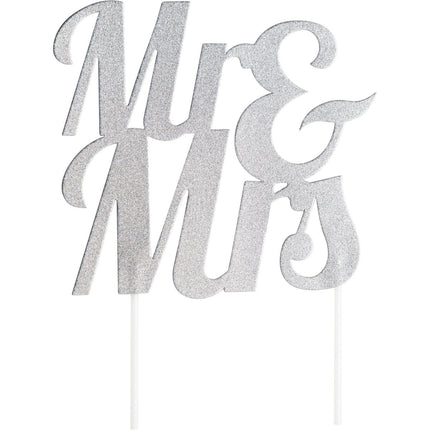 Zilveren Bruiloft Taarttopper Mr & Mrs 23cm van Creative Converting koop je bij Partywinkel
