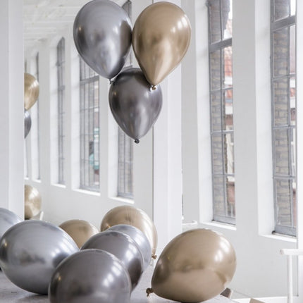 Zilveren, Gouden en Antraciete Ballonnen Mix Chroom 33cm 12st van Folat koop je bij Partywinkel