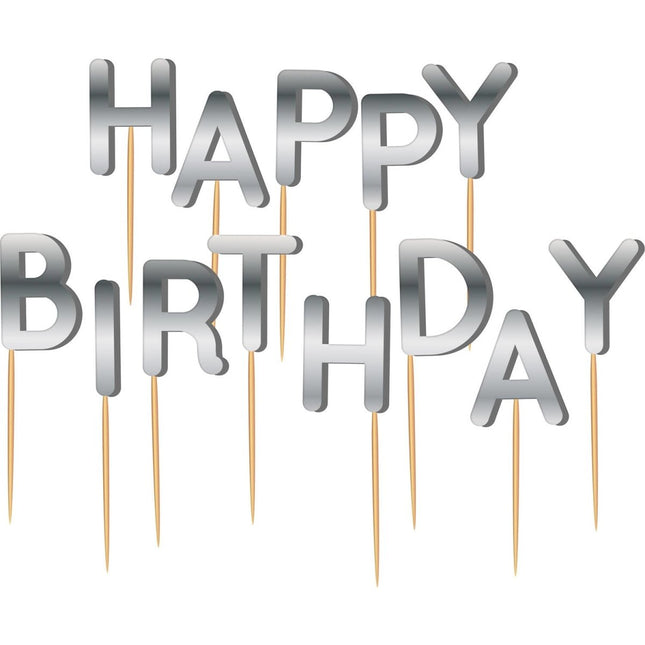 Zilveren Happy Birthday Kaarsen van Folat koop je bij Partywinkel