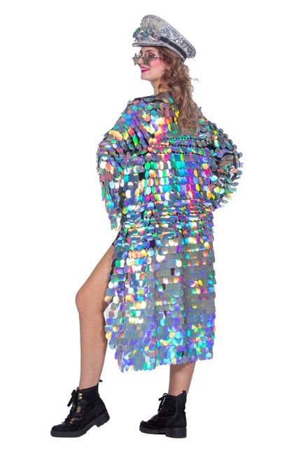 Zilveren Jas Dames Lang Pailletten van Wilbers & Wilbers koop je bij Partywinkel