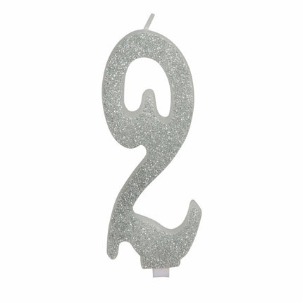 Zilveren Kaars 2 Jaar Glitter 12,5cm van Fiestas Guirca koop je bij Partywinkel