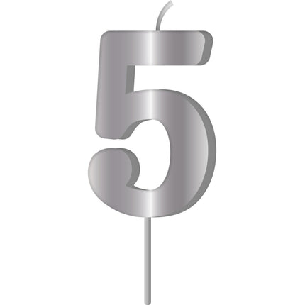 Zilveren Kaars 5 Jaar 7cm van Folat koop je bij Partywinkel