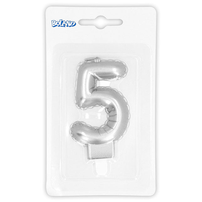 Zilveren Kaars 5 Jaar 8cm van Boland koop je bij Partywinkel