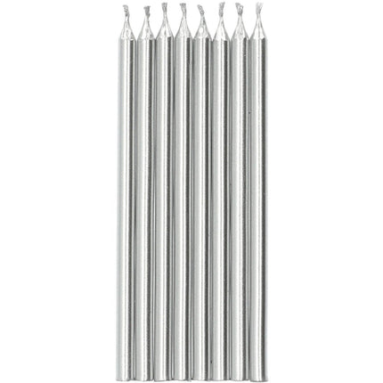 Zilveren Kaarsen 10cm 12st van Folat koop je bij Partywinkel