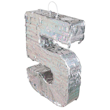 Zilveren Pinata 5 Jaar Holografisch 40cm van Boland koop je bij Partywinkel