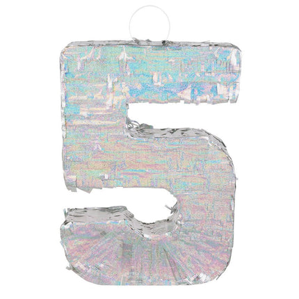 Zilveren Pinata 5 Jaar Holografisch 40cm van Boland koop je bij Partywinkel