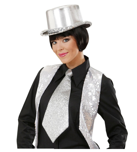 Zilveren Stropdas Glitter Met Elastiek van Widmann koop je bij Partywinkel