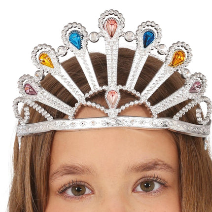 Zilveren Tiara Met Edelstenen van Fiestas Guirca koop je bij Partywinkel