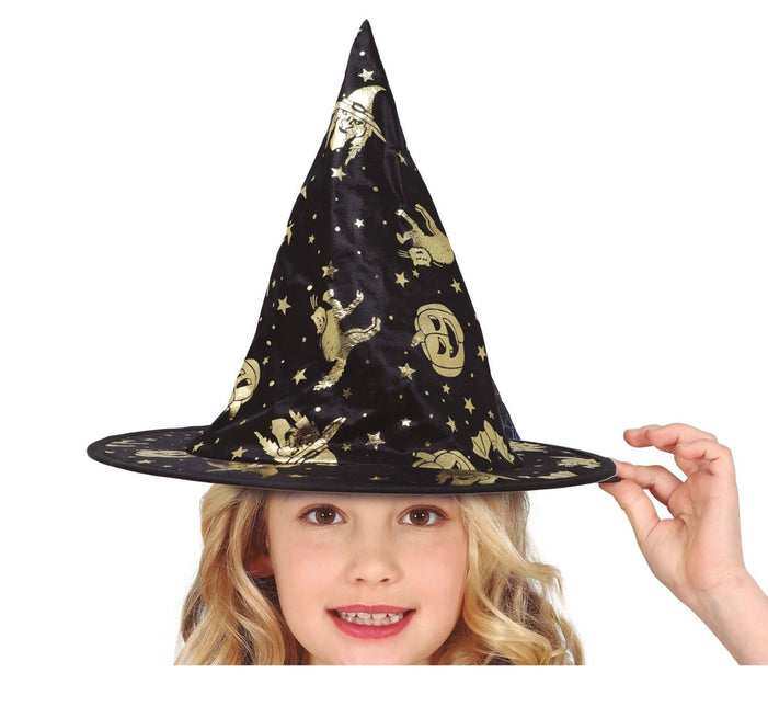 Zwart Gouden Heksenhoed Kind van Fiestas Guirca koop je bij Partywinkel