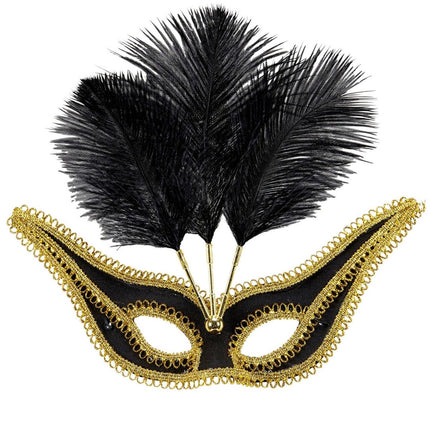 Zwart Gouden Oogmasker Veren van Widmann koop je bij Partywinkel
