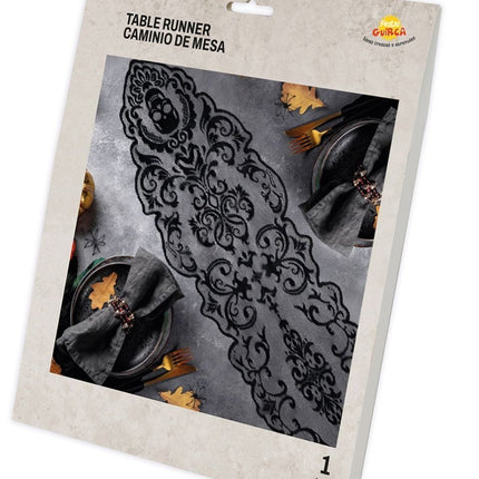 Zwart Halloween Tafelkleed Kant 180cm van Fiestas Guirca koop je bij Partywinkel