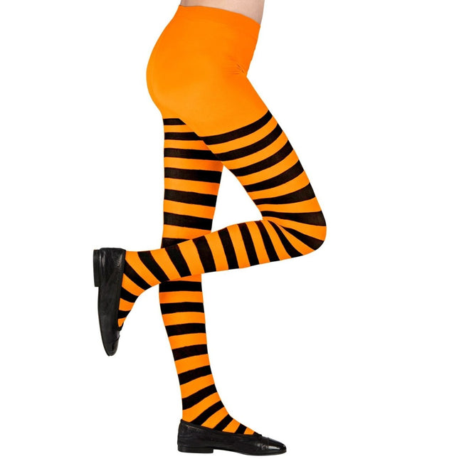 Zwart Oranje Panty Kind Gestreept van Widmann koop je bij Partywinkel