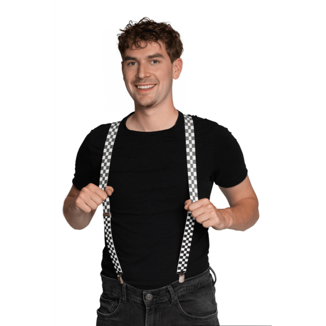 Zwart Witte Bretels Geblokt 2,5cm van Partychimp koop je bij Partywinkel