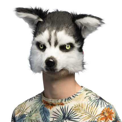 Zwart Witte Masker Husky Pluche van Boland koop je bij Partywinkel