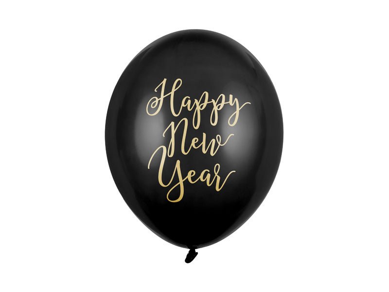 Zwarte Happy New Year Ballonnen 30cm 6st van Partydeco koop je bij Partywinkel