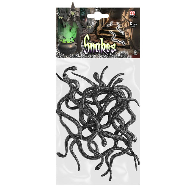 Zwarte Nep Slang 12,5cm 12st van Widmann koop je bij Partywinkel