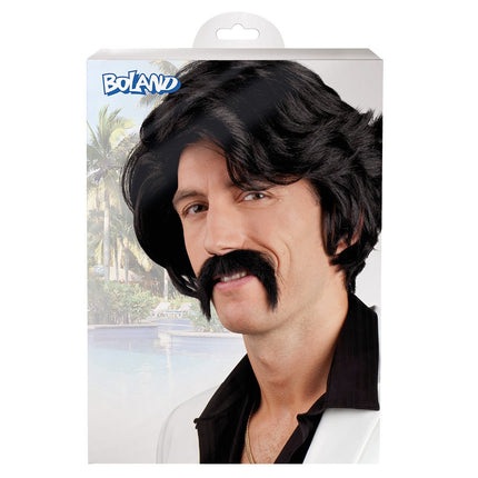 Zwarte Pruik en Snor van Boland koop je bij Partywinkel
