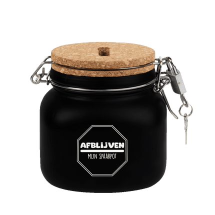 Zwarte Spaarpot Afblijven 12,5cm van Paper Dreams koop je bij Partywinkel