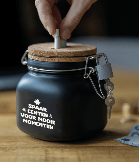 Zwarte Spaarpot Mooie Momenten 12,5cm van Paper Dreams koop je bij Partywinkel