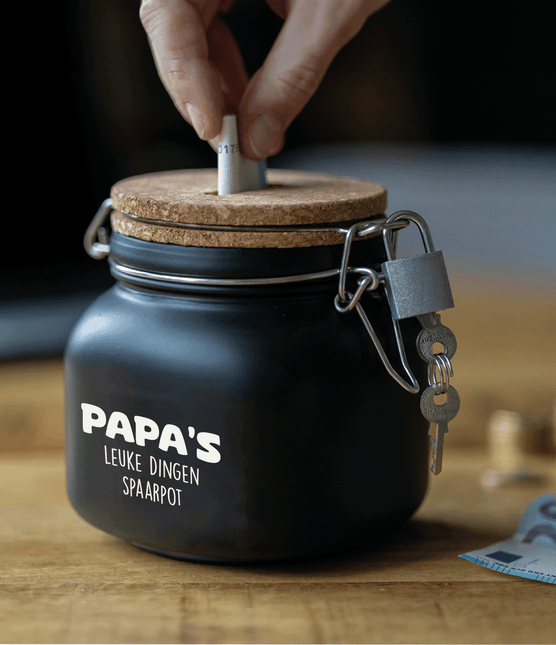 Zwarte Spaarpot Papa 12,5cm van Paper Dreams koop je bij Partywinkel