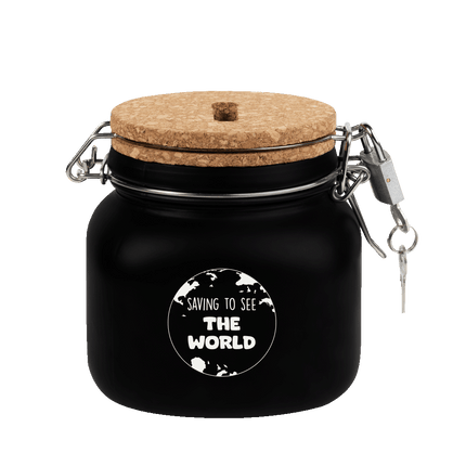 Zwarte Spaarpot Saving To See The World 12,5cm van Paper Dreams koop je bij Partywinkel