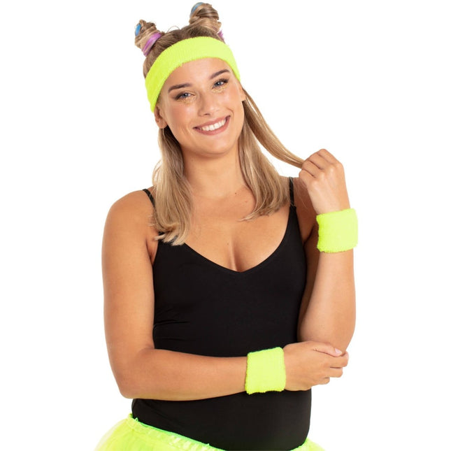 Zweetbandjes Neon Geel - 3 stuks van Folat koop je bij Partywinkel